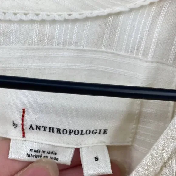 Anthropologie Viveka Embroidered Floral Mini Dress Balloon Long Sleeve Ivory S - Picture 7 of 10